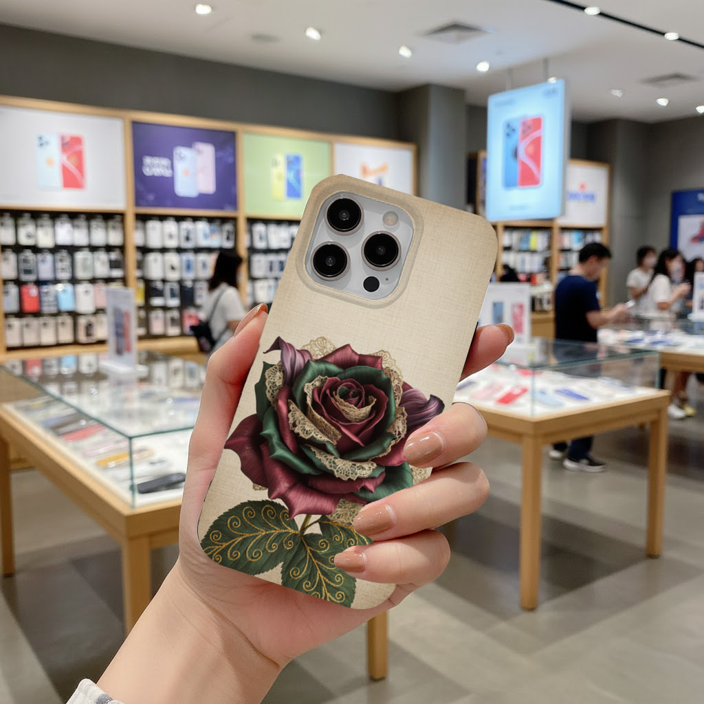 Garnet Emerald Lace Rose iPhone 16 Pro and Pro Max Case