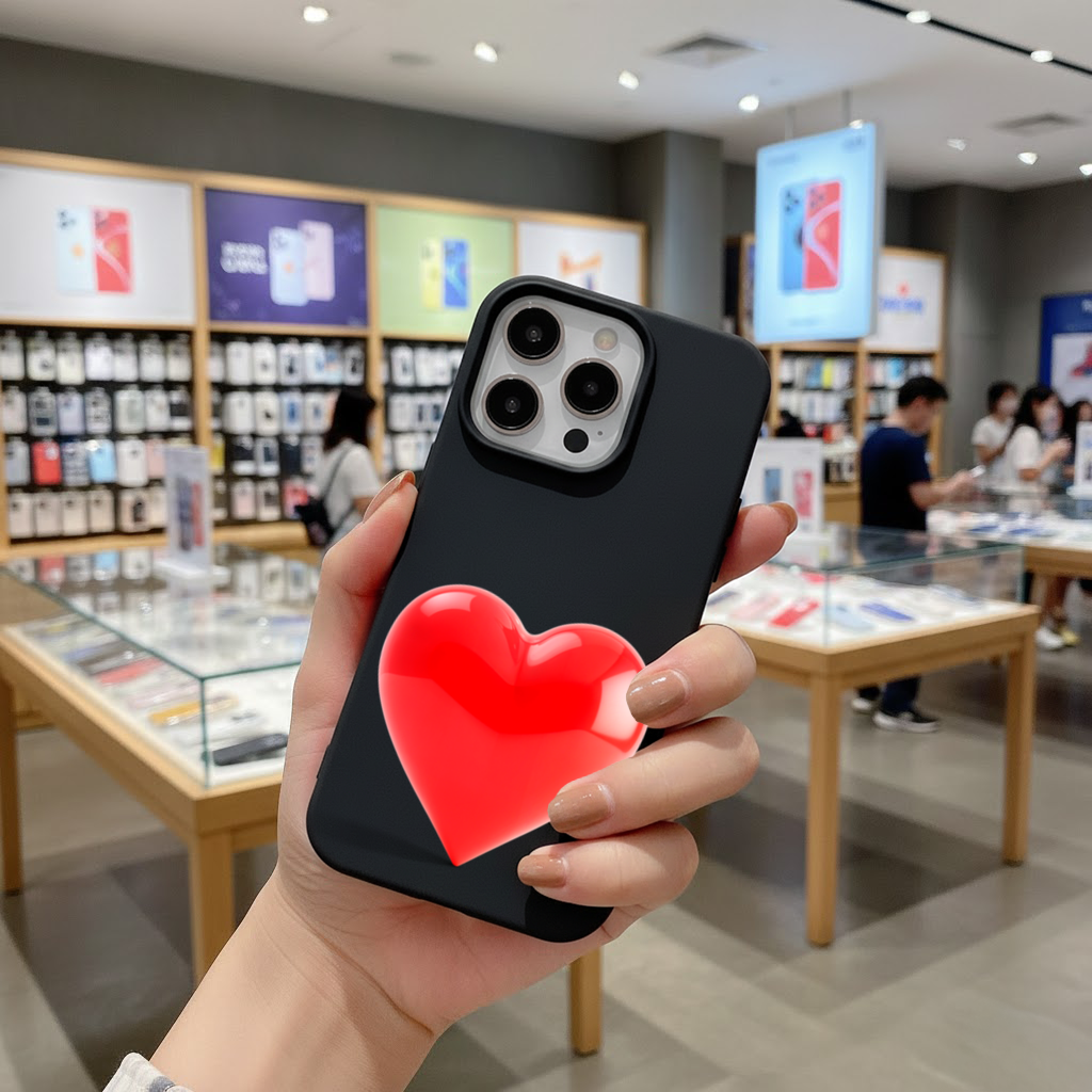 Glossy Red 3D Heart iPhone 16 Pro and Pro Max Case