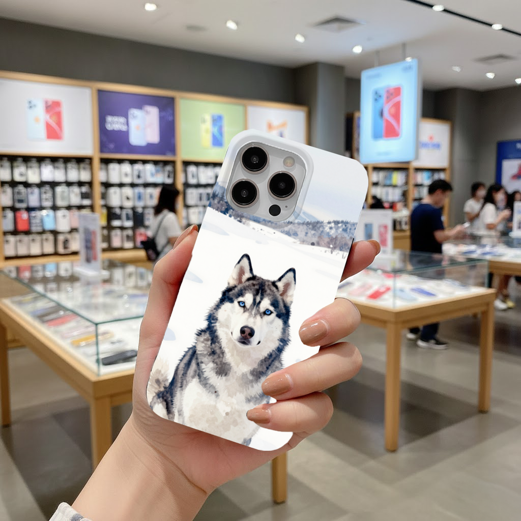 Watercolor Siberian Husky in Snowy Mountains iPhone 16 Pro and Pro Max Case