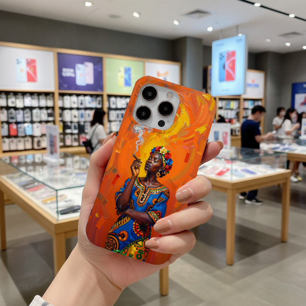 African Woman with Cigar and Floral Crown iPhone 16 Pro and Pro Max Case