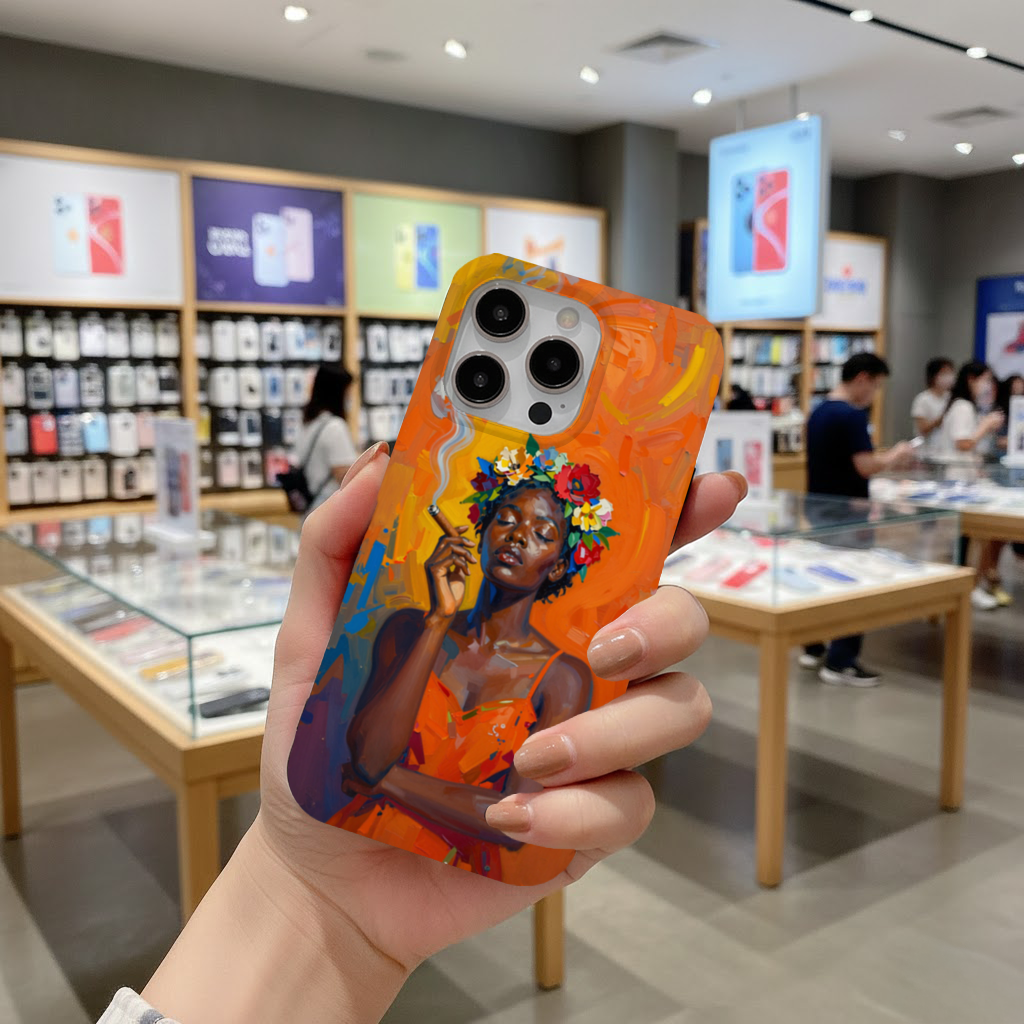 Black Woman Smoking with Flower Crown iPhone 16 Pro and Pro Max Case