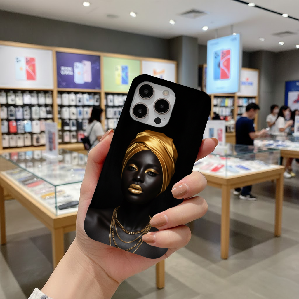 Metallic Gold Lips Black Woman Portrait iPhone 16 Pro and Pro Max Case