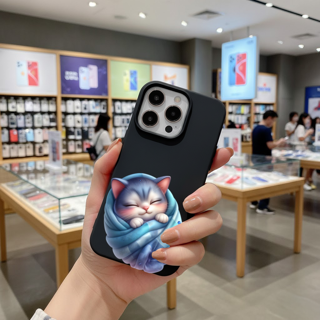 Kawaii Sleeping Kitten in Blue Swaddle iPhone 16 Pro and Pro Max Case