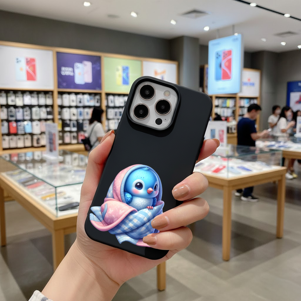Kawaii Blue Bird in Blanket iPhone 16 Pro and Pro Max Case