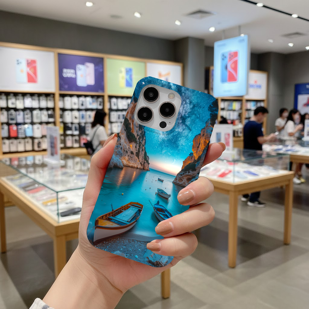 Starry Night Over Ocean Bay and Rowboats iPhone 16 Pro and Pro Max Case