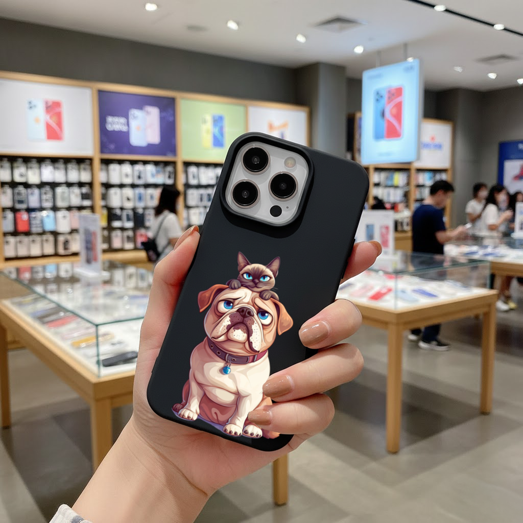 Sad Pug with Siamese Cat on Head iPhone 16 Pro and Pro Max Case