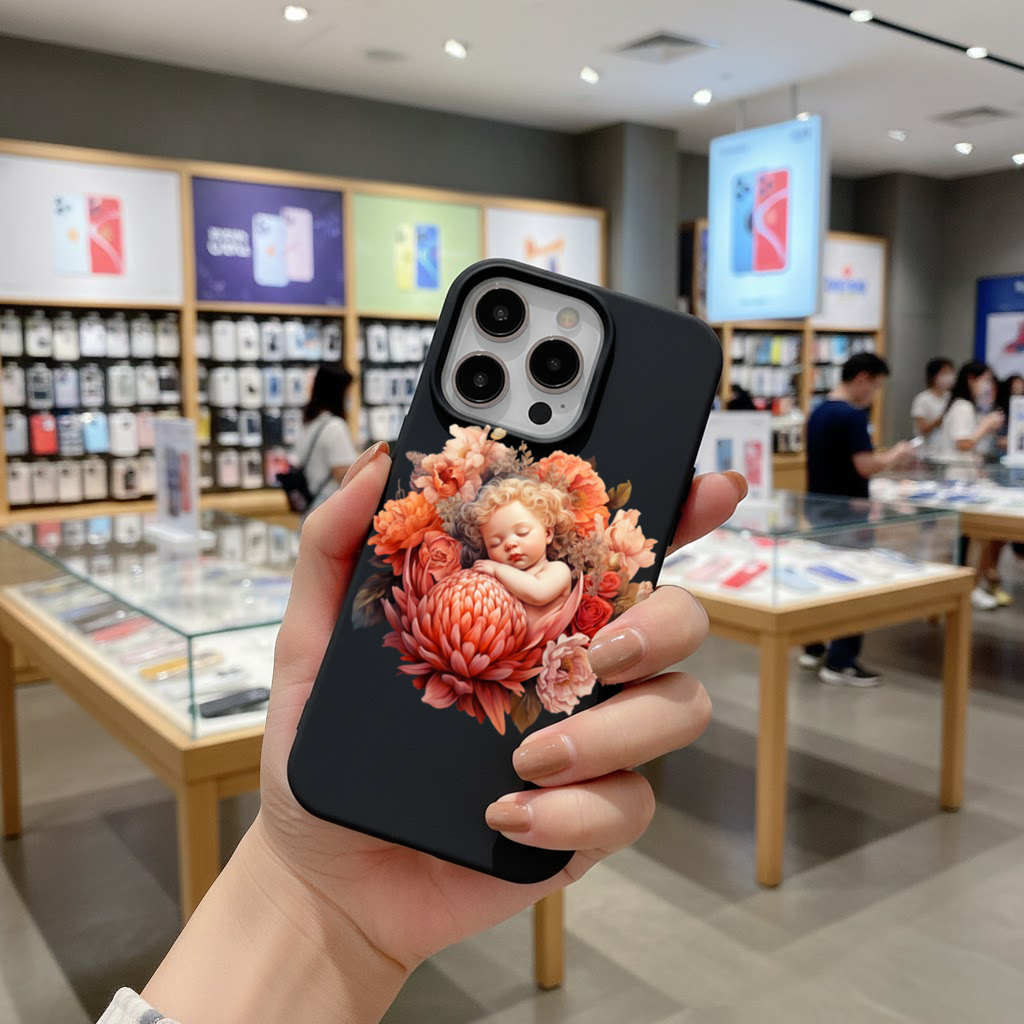Çiçekler İçinde Uyuyan Masalsı Bebek iPhone 16 Pro ve Pro Max Kılıfı
