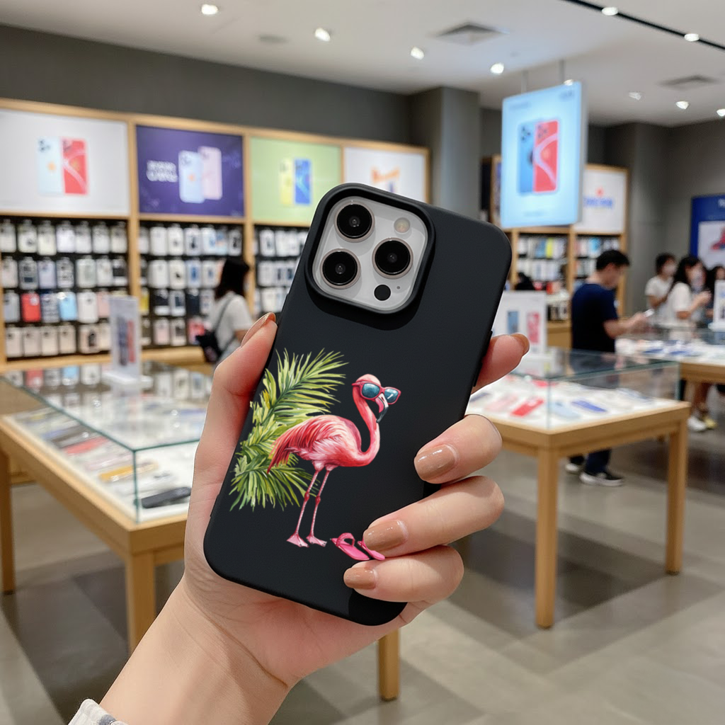 Güneş Gözlüklü Pembe Flamingo iPhone 16 Pro ve Pro Max Kılıfı