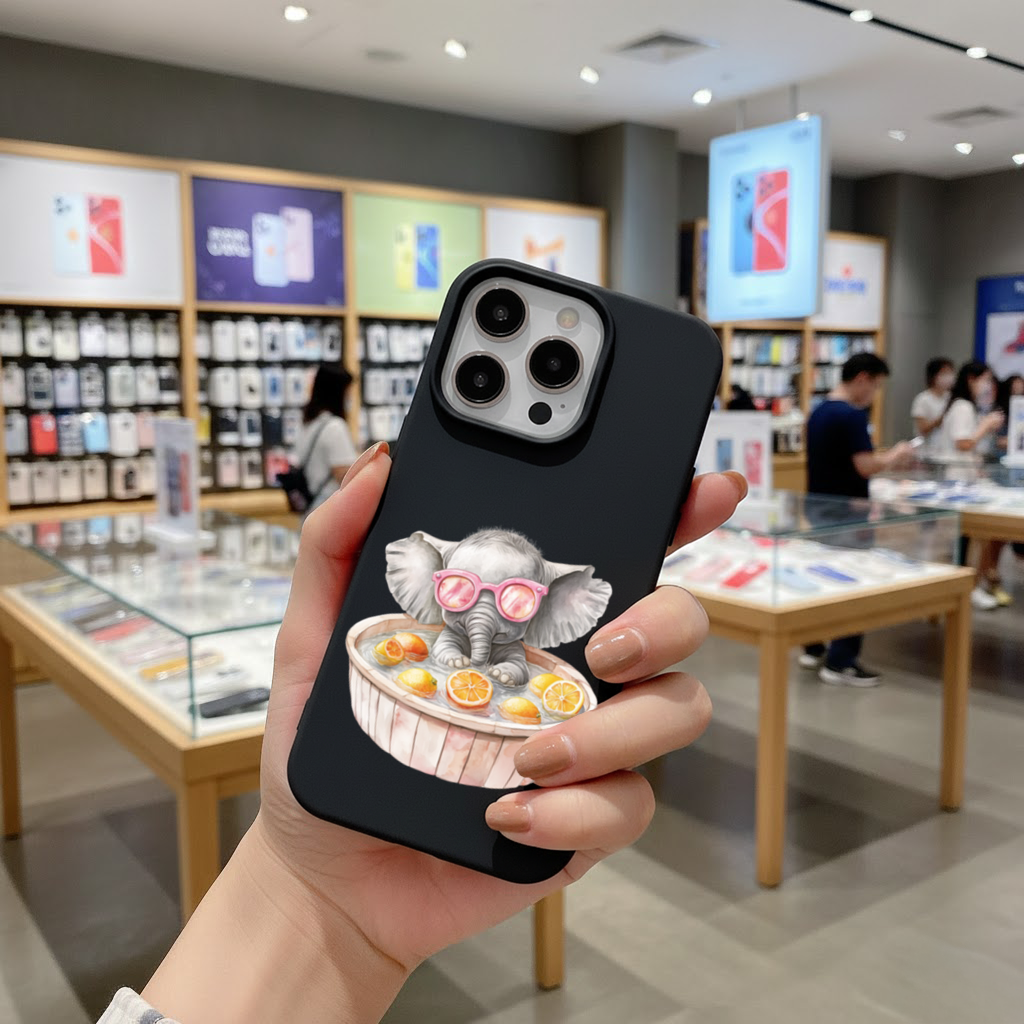 Pembe Gözlüklü Bebek Fil ve Narenciye Banyosu iPhone 16 Pro ve Pro Max Kılıfı
