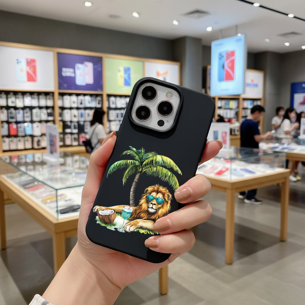Summer Vibe Lion Under Palm Tree iPhone 16 Pro and Pro Max Case