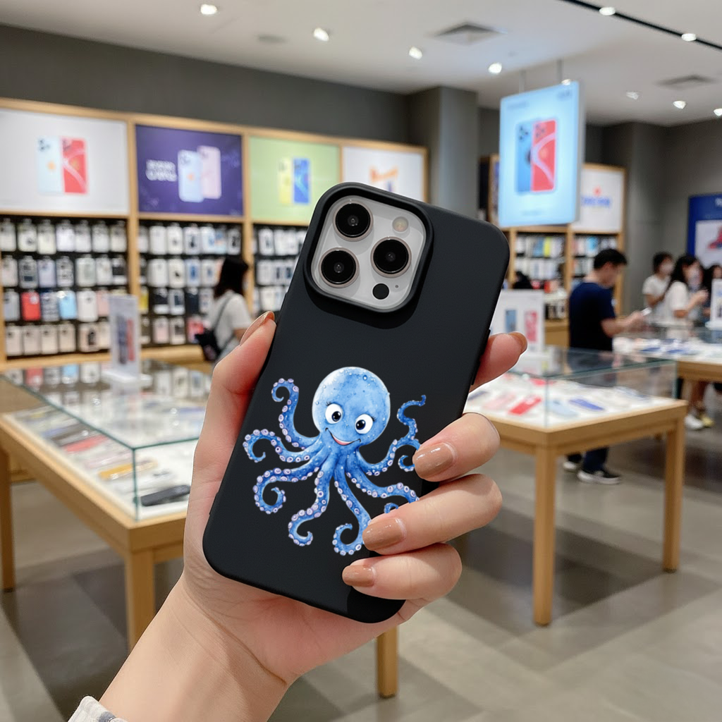Sevimli Mavi Suluboya Ahtapot iPhone 16 Pro ve Pro Max Kılıfı