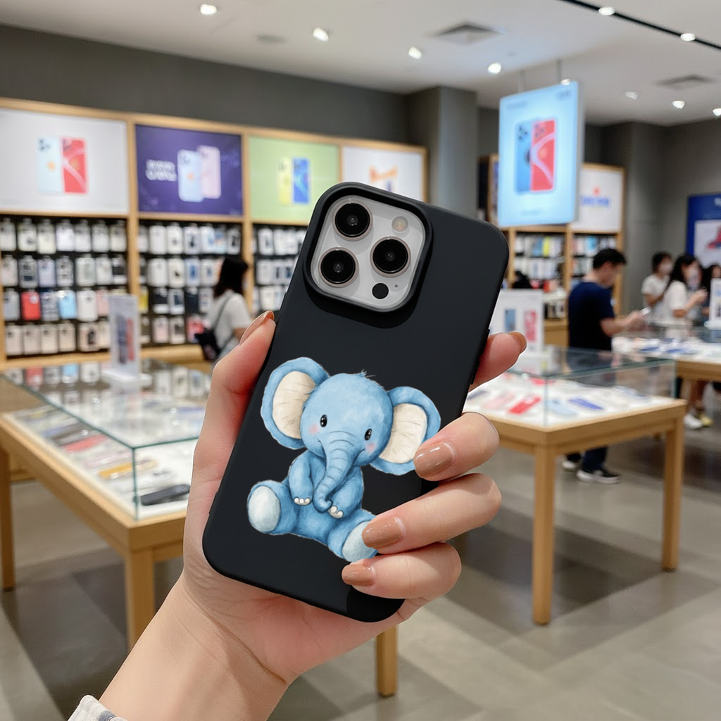 Mavi Suluboya Bebek Fil iPhone 16 Pro ve Pro Max Kılıfı