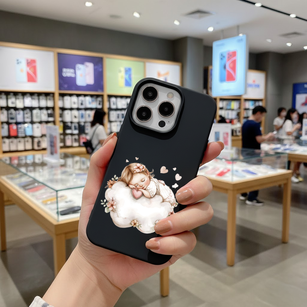 Bulut Üstünde Uyuyan Çiçekli Bebek iPhone 16 Pro ve Pro Max Kılıfı