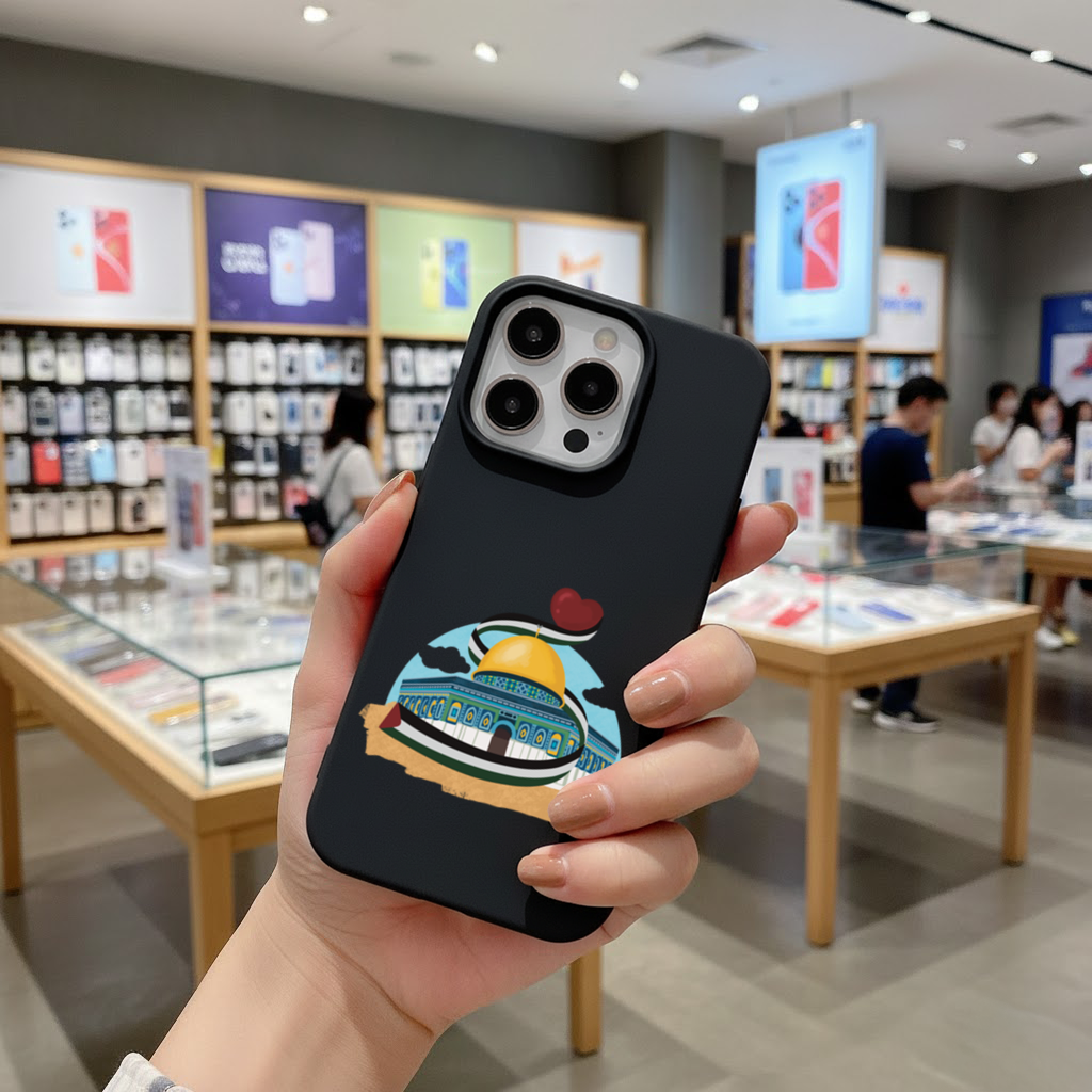 Filistin Bayraklı Kubbet-üs Sahra ve Kalp iPhone 16 Pro ve Pro Max Kılıfı