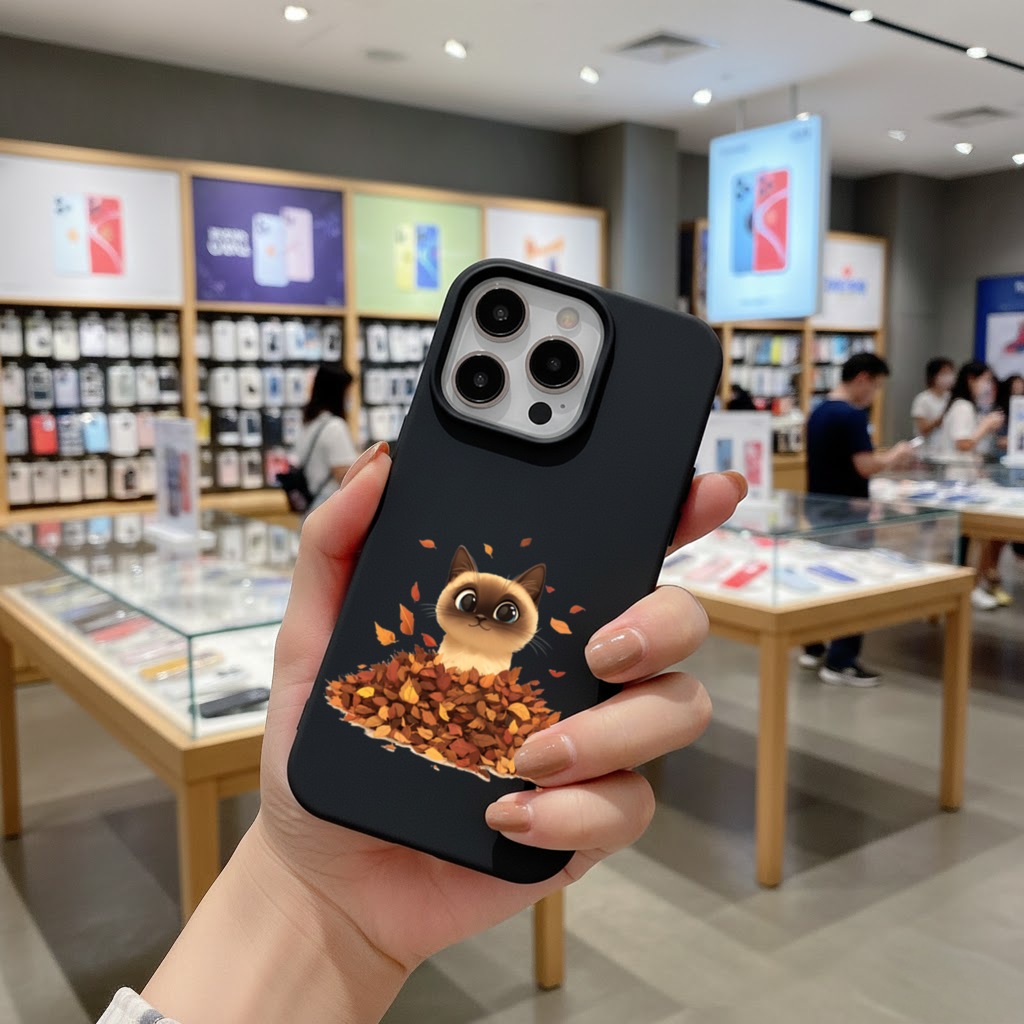 Siamese Cat in Autumn Leaf Pile iPhone 16 Pro and Pro Max Case