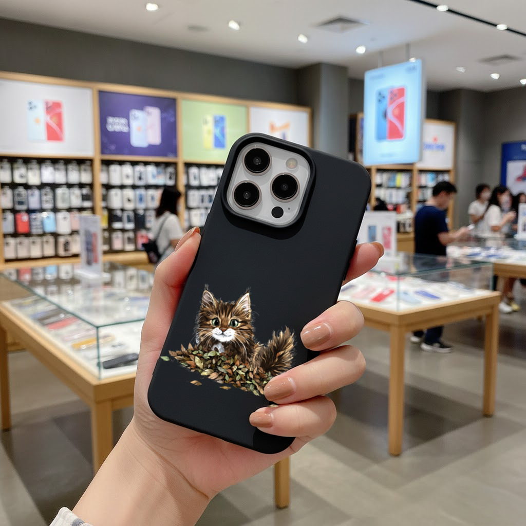 Cute Fluffy Kitten in Autumn Leaves 