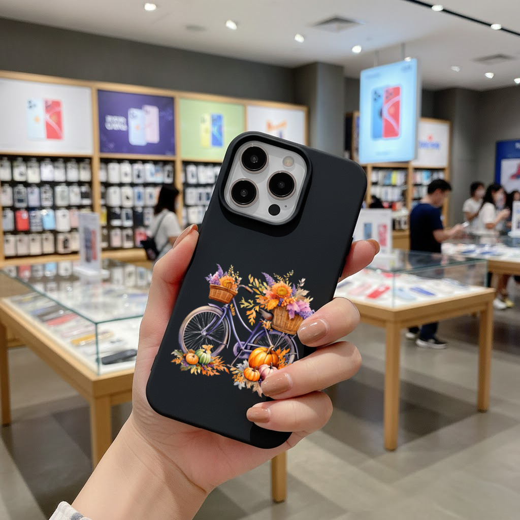 Balkabaklı ve Ayçiçekli Sonbahar Bisikleti iPhone 16 Pro Max Kılıfı