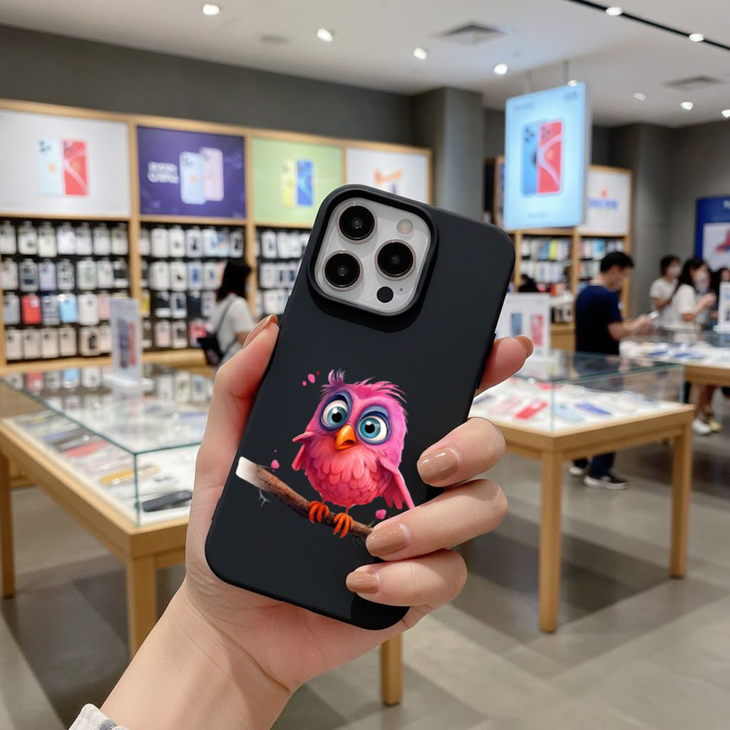 Cute Pink Bird with Large Blue Eyes 