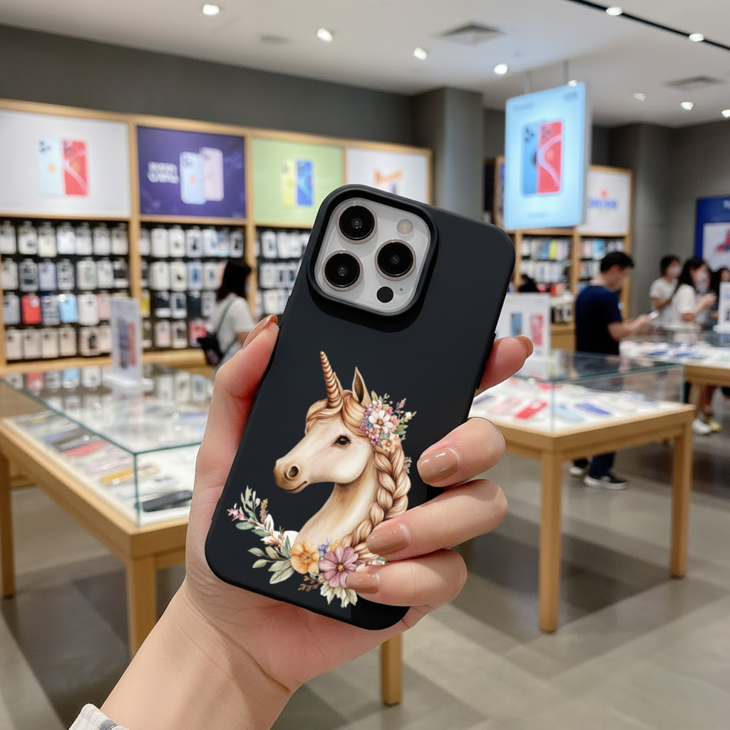 Çiçekli Bohem Tekboynuz iPhone 16 Pro Max Kılıfı