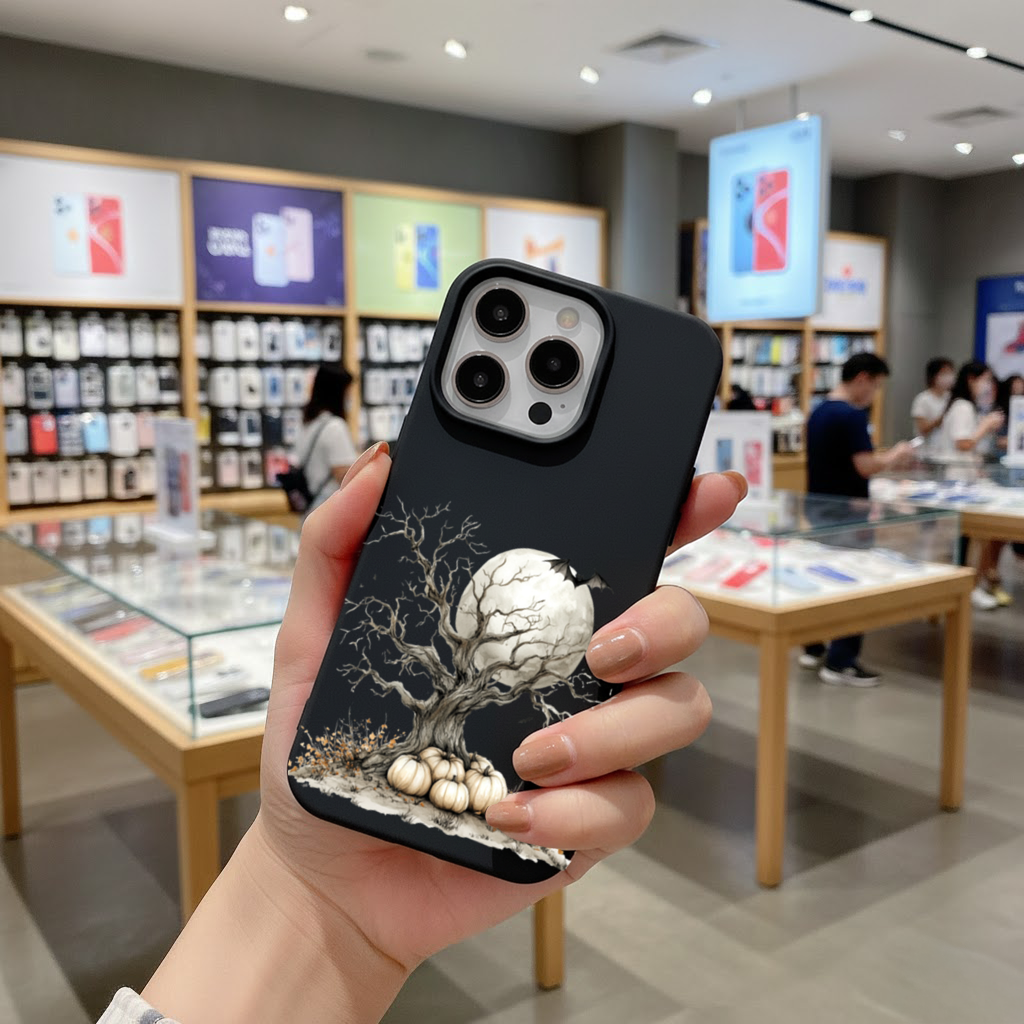 Spooky Tree with White Pumpkins Moon iPhone 16 Pro Max Case