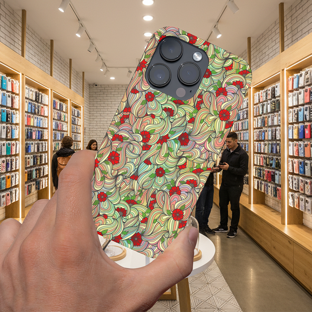 Çiçekli Retro Dalgalı Desen iPhone 16 Pro ve Pro Max Kılıfı