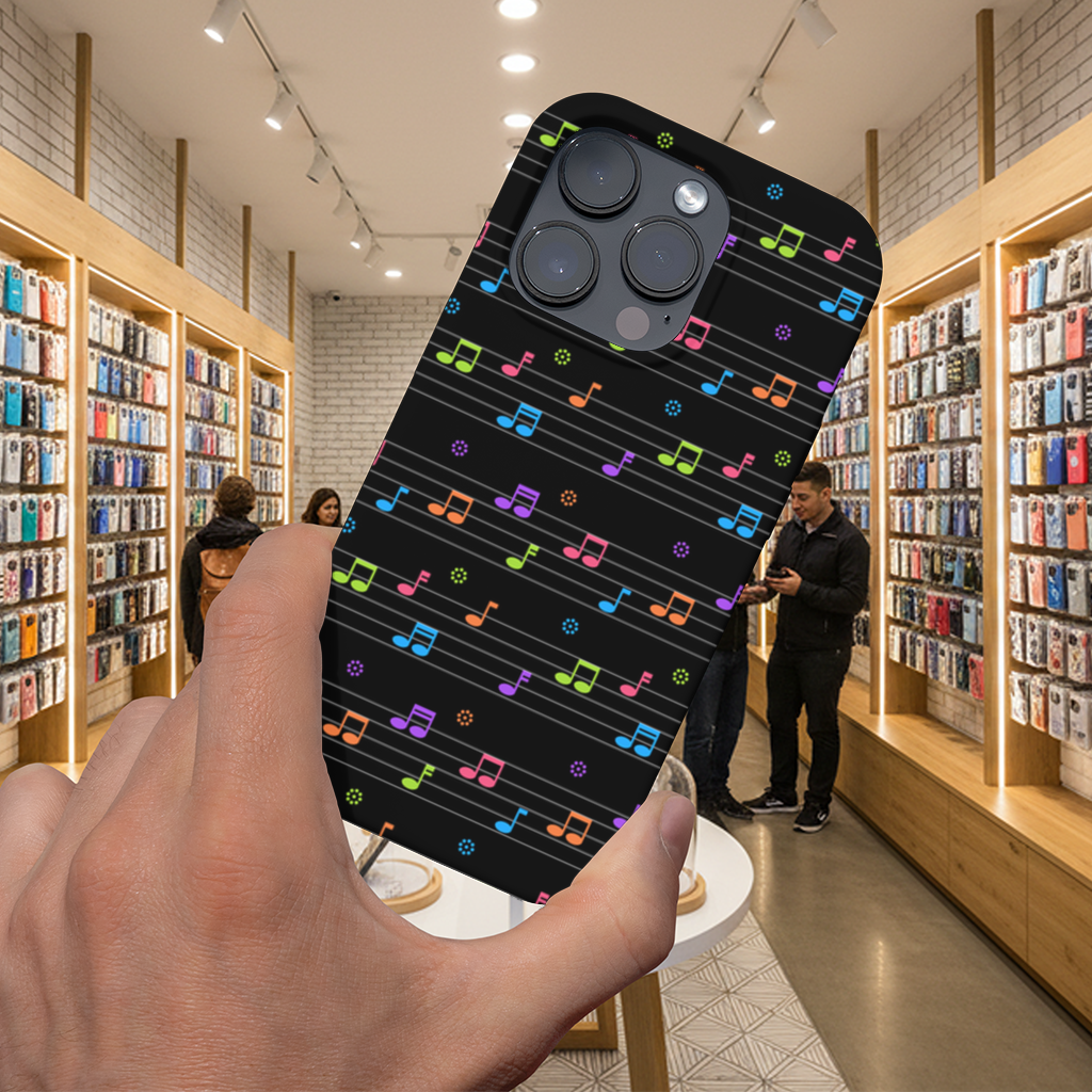 Neon Renkli Müzik Notaları ve Ritim Desenli Modern Tasarım iPhone 16 Pro ve Pro Max Kılıfı