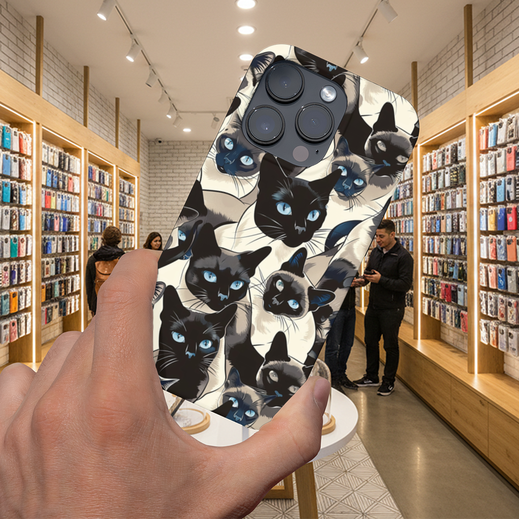Blue Eyed Siamese Cat Elegant Illustration Pattern iPhone 16 Pro and Pro Max Case