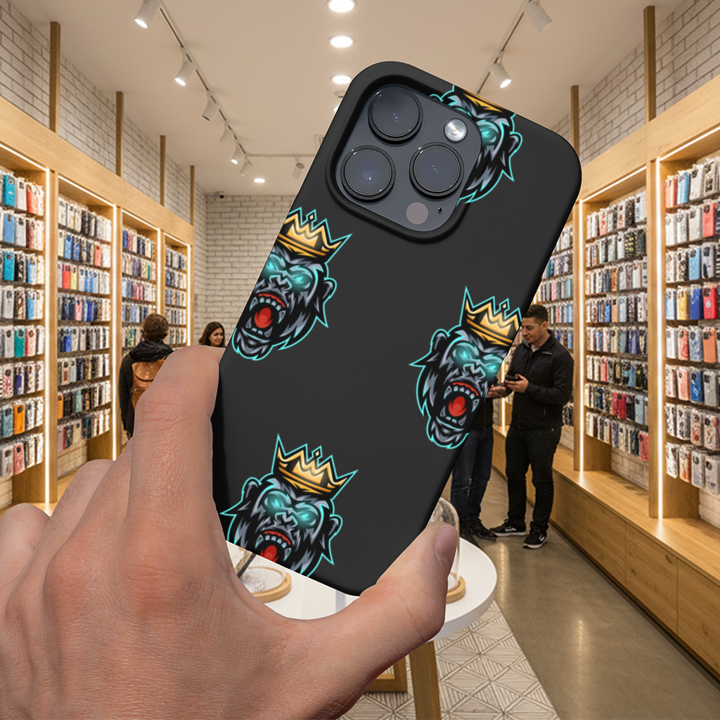 Angry Gorilla King with Crown Graphic - Neon Mascot Design iPhone 16 Pro and Pro Max Case