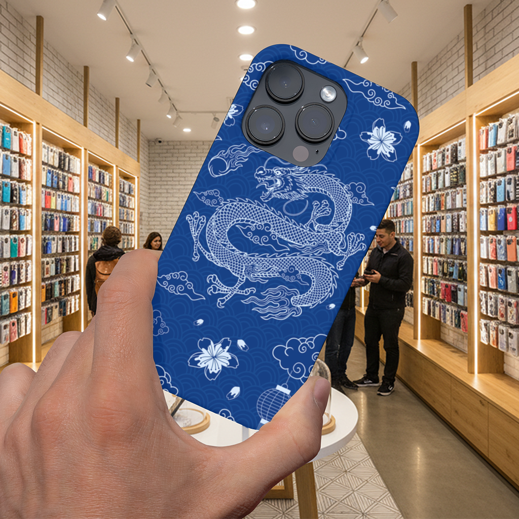 Traditional Dragon Pattern on Blue Background iPhone 16 Pro and Pro Max Case