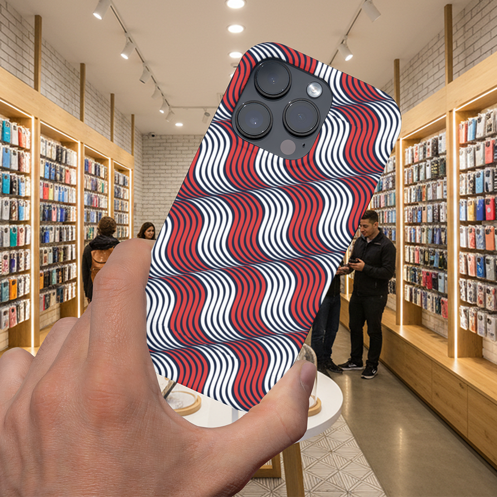 Red and Navy Wavy Line Pattern iPhone 16 Pro and Pro Max Case
