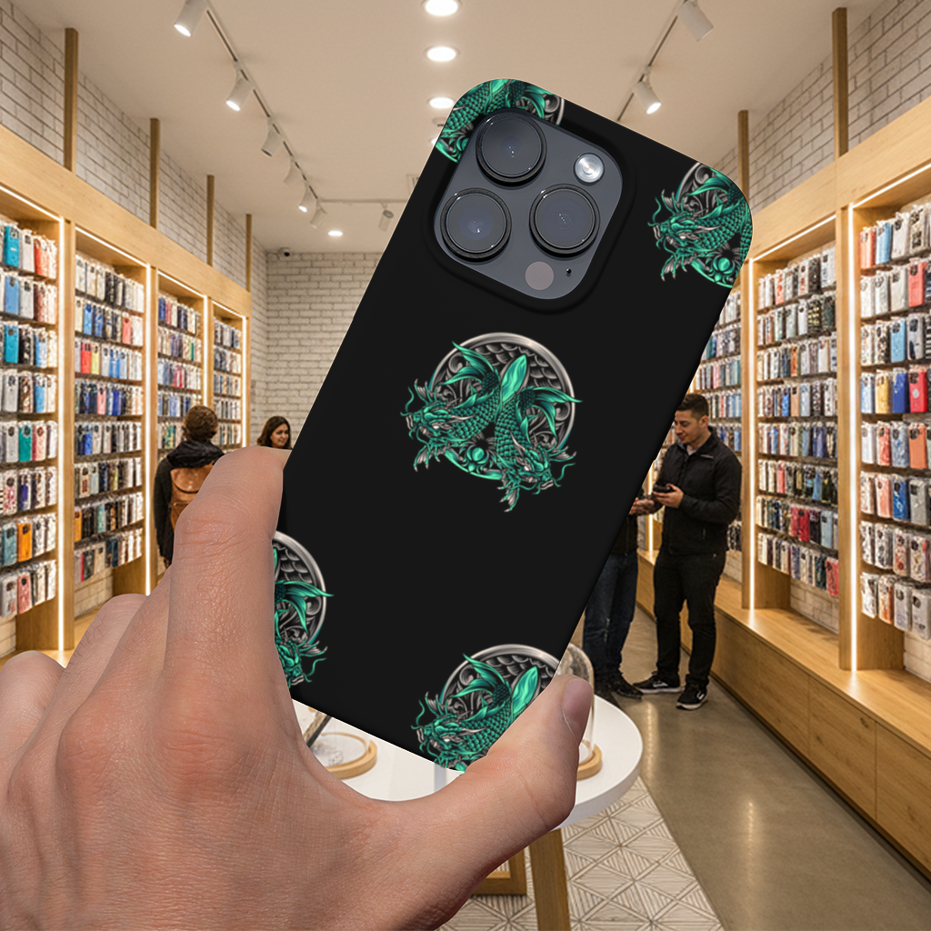 Turquoise Twin Dragon Emblem Design iPhone 16 Pro and Pro Max Case