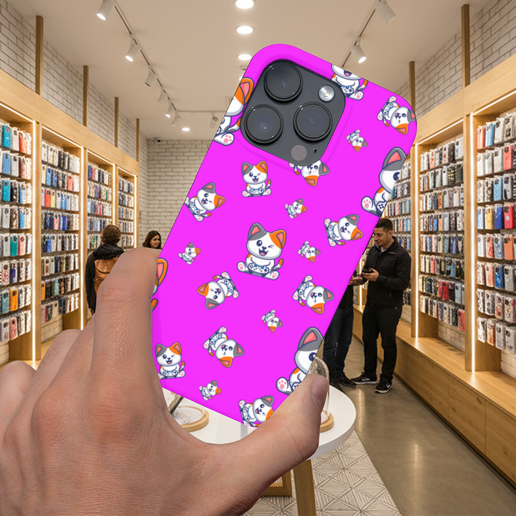 Cute Cartoon Cat Pattern on Pink Background iPhone 16 Pro and Pro Max Case