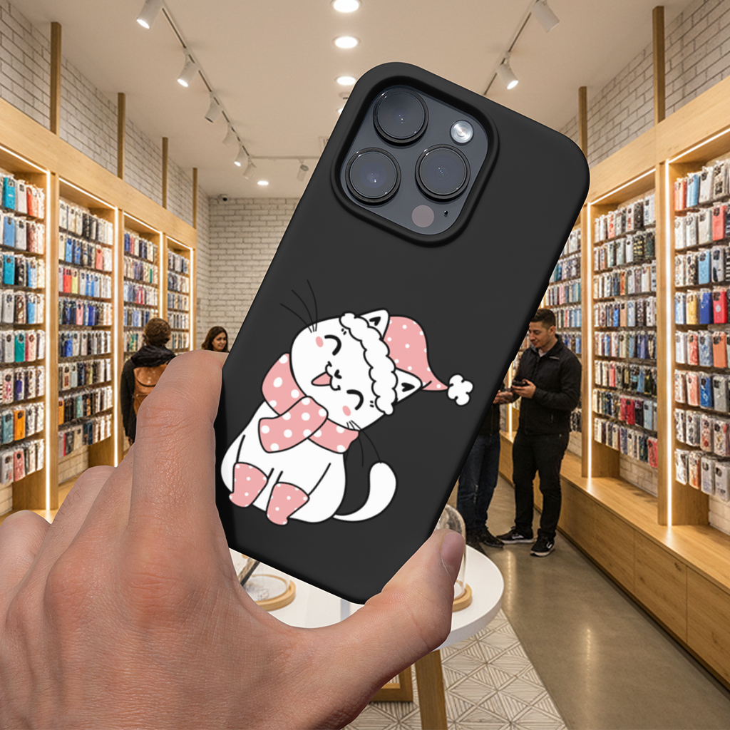 Cute Christmas Cat with Pink Polka Dot Outfit iPhone 16 Pro and Pro Max Case