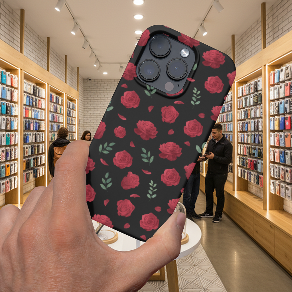 Red Rose and Leaf Romantic Seamless Pattern iPhone 16 Pro and Pro Max Case
