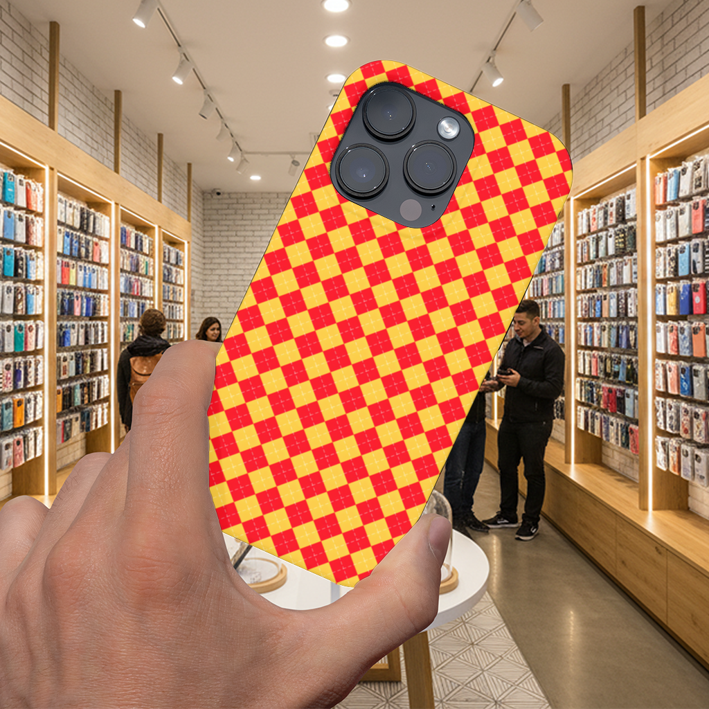 Red and Yellow Argyle Geometric Pattern Background iPhone 16 Pro and Pro Max Case