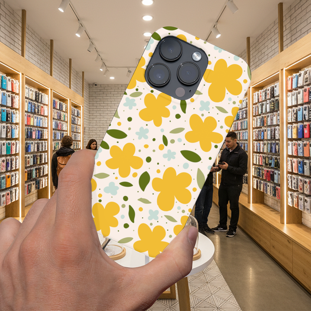 Sarı Çiçekli ve Yapraklı Boho Tarzı Dikişsiz Desen iPhone 16 Pro ve Pro Max Kılıfı