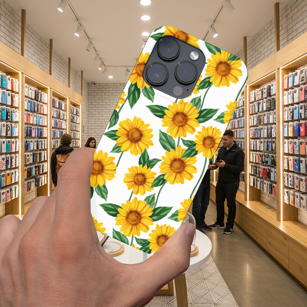 Vibrant Yellow Sunflower and Green Leaf Pattern Illustration iPhone 16 Pro and Pro Max Case