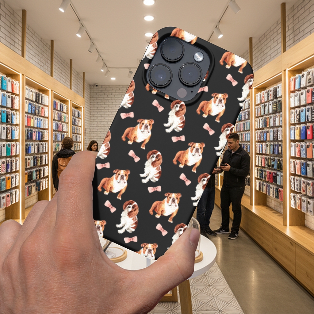 Watercolor English Bulldog and Cavalier Puppy Pattern iPhone 16 Pro and Pro Max Case