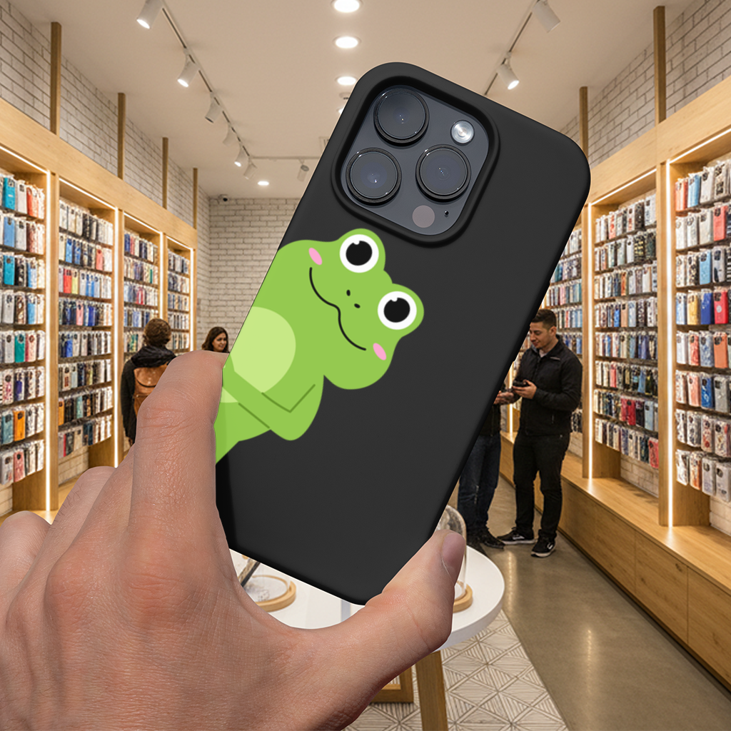Cute Green Frog Peek-a-Boo Illustration iPhone 16 Pro and Pro Max Case