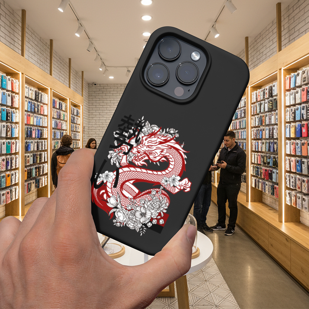 Japanese Dragon with Floral Design iPhone 16 Pro and Pro Max Case