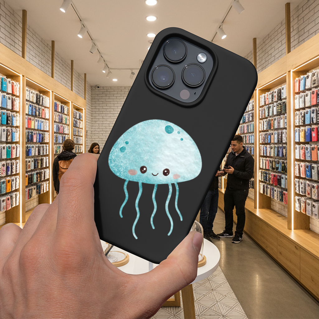 Cute Blue Jellyfish Character iPhone 16 Pro and Pro Max Case