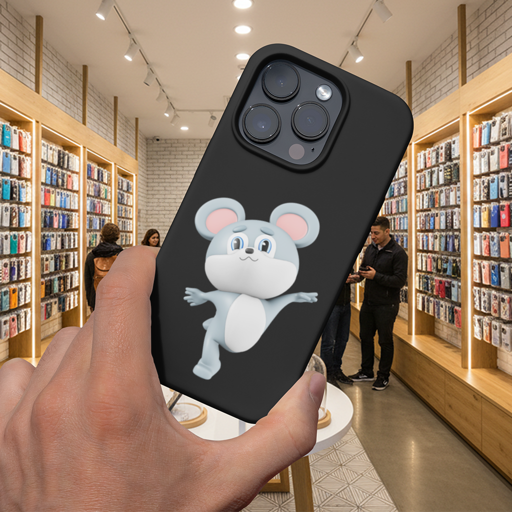 Dancing Cute Grey Mouse Character iPhone 16 Pro and Pro Max Case