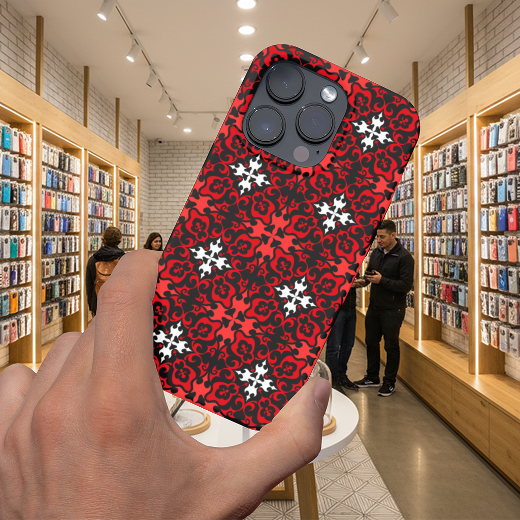 Red and White Traditional Tile Style Pattern iPhone 16 Pro and Pro Max Case