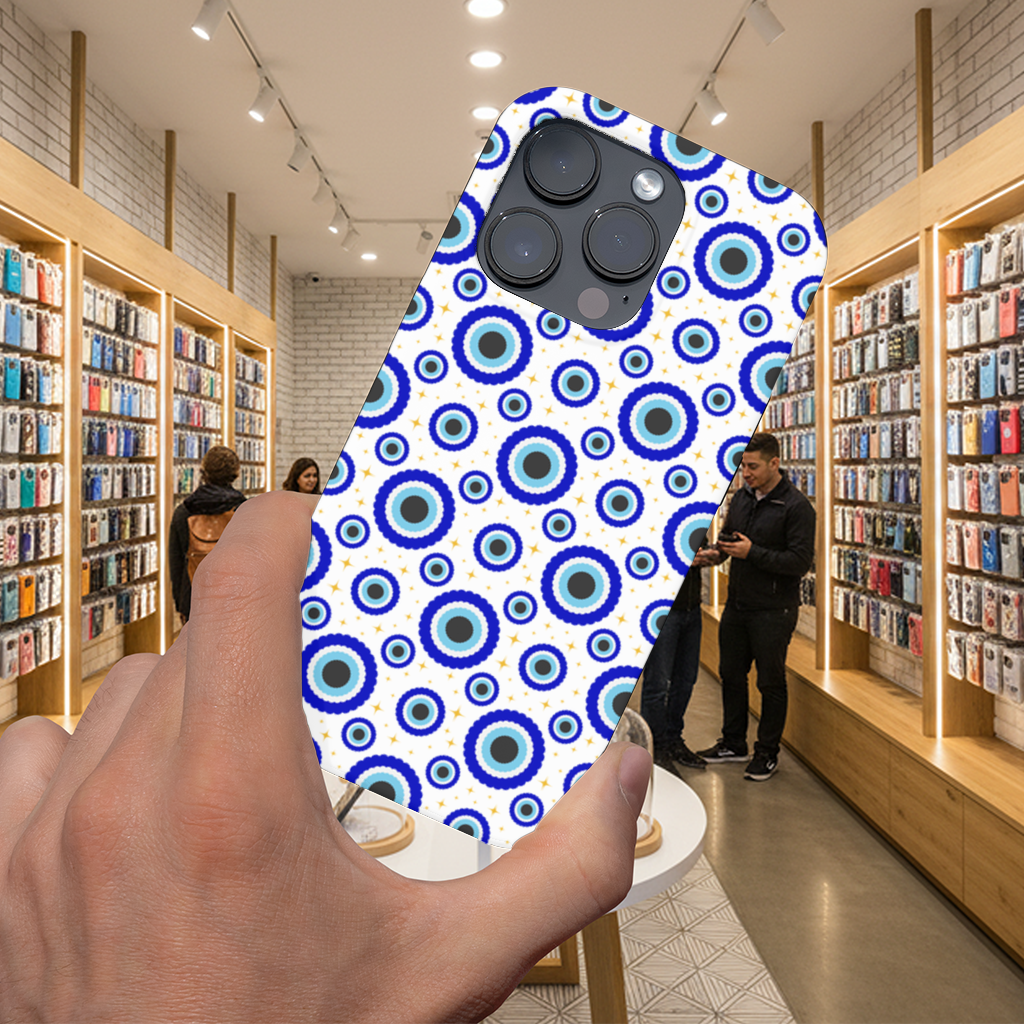 Yıldızlı Mavi Nazar Boncuğu Deseni iPhone 16 Pro ve Pro Max Kılıfı