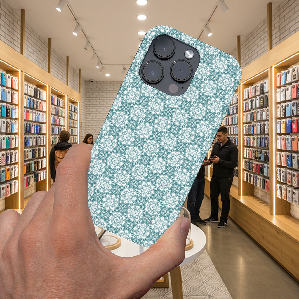 Blue Pixelated Geometric Ornament Pattern iPhone 16 Pro and Pro Max Case