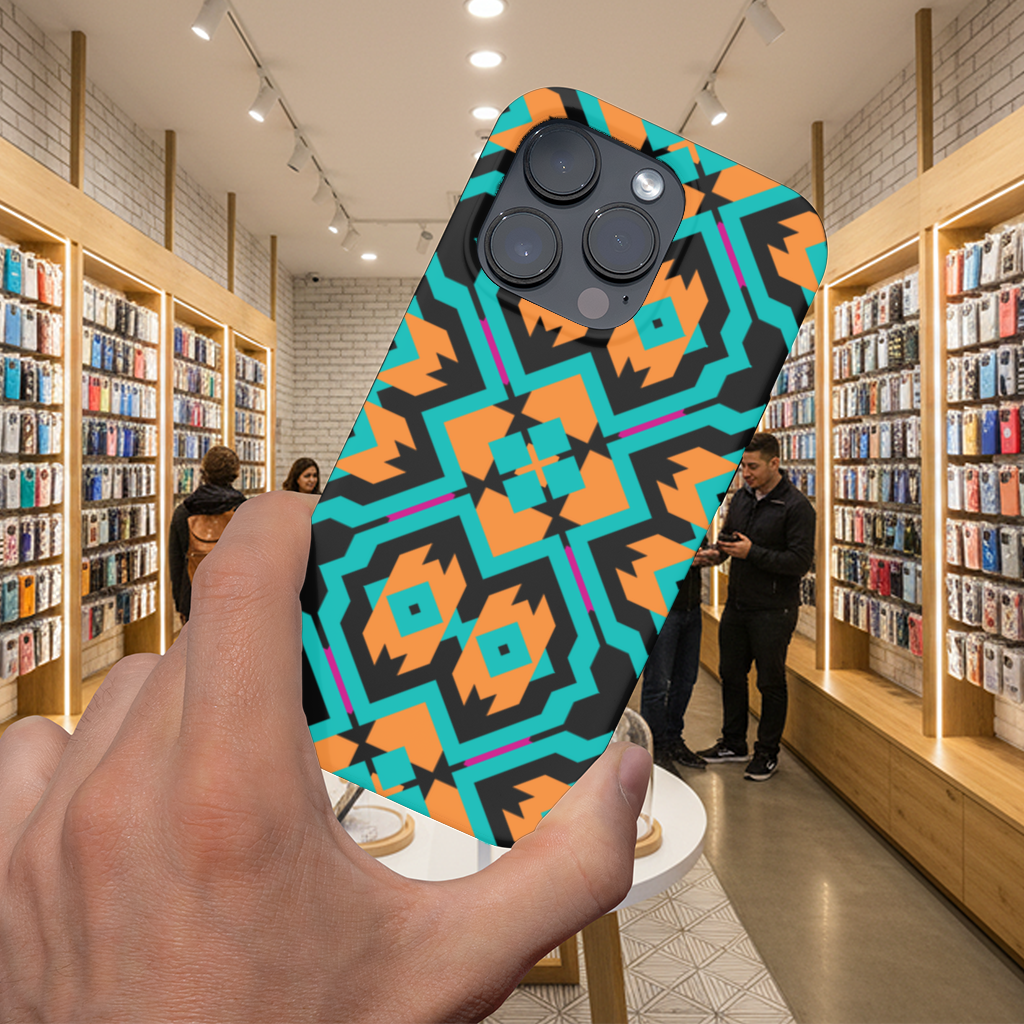 Orange and Turquoise Geometric Pattern iPhone 16 Pro and Pro Max Case