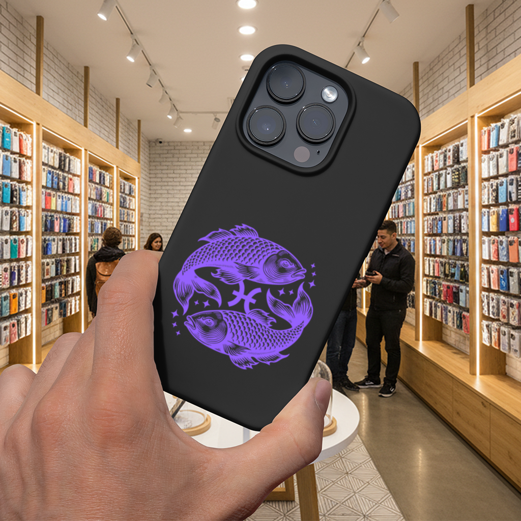 Pisces Zodiac Symbol with Purple Fish Art iPhone 16 Pro and Pro Max Case