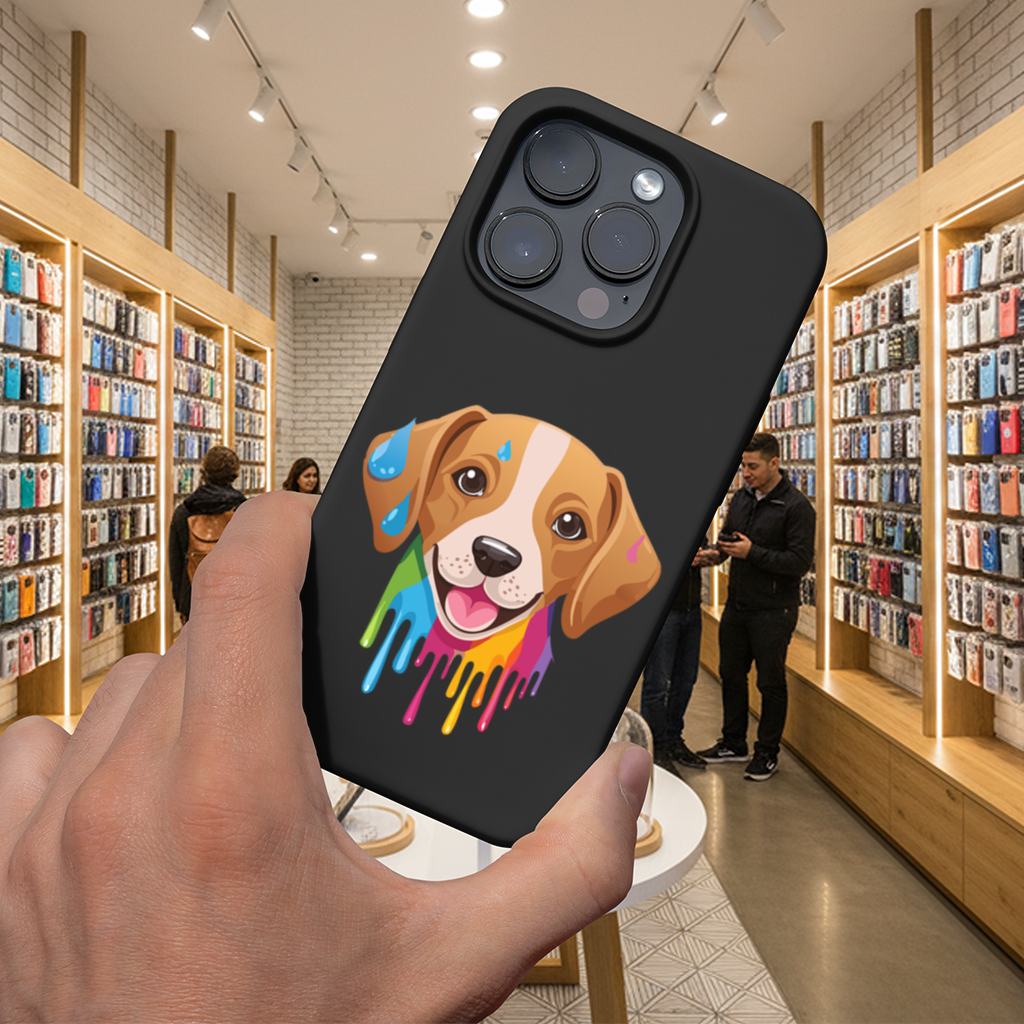 Happy Dog with Colorful Paint Drips 