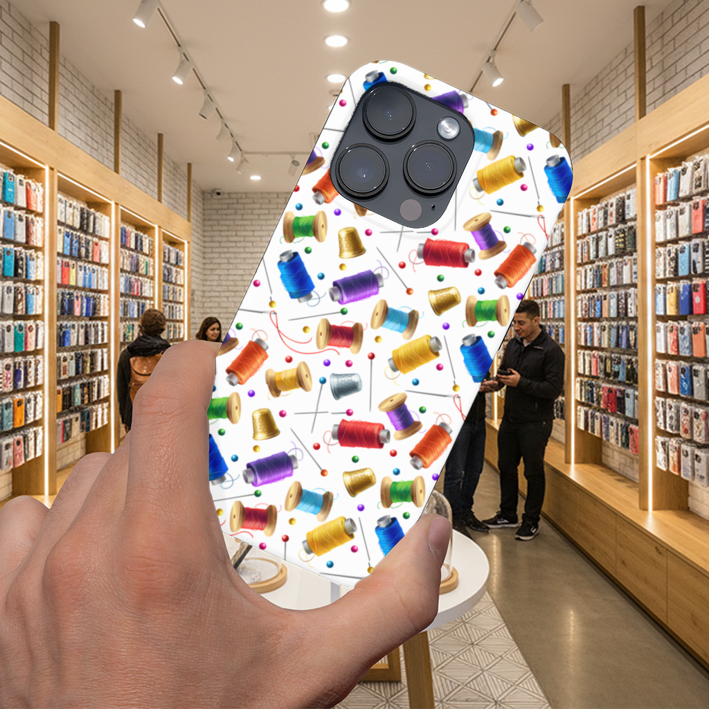 Colorful Thread Spools and Sewing Tools Pattern iPhone 16 Pro and Pro Max Case