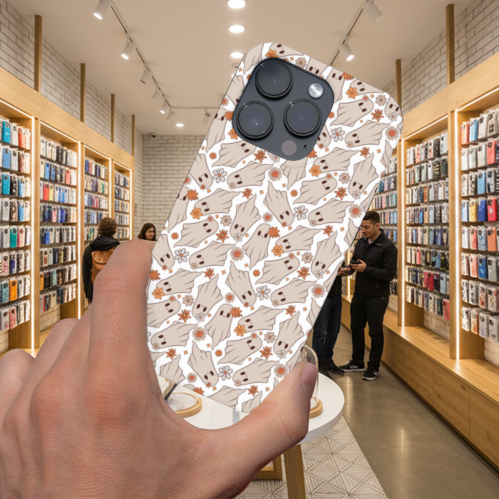 Retro Floral Cute Ghost Seamless Pattern iPhone 16 Pro and Pro Max Case